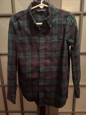 Janie and Jack Dark Green and Navy Plaid Button-Down Shirt